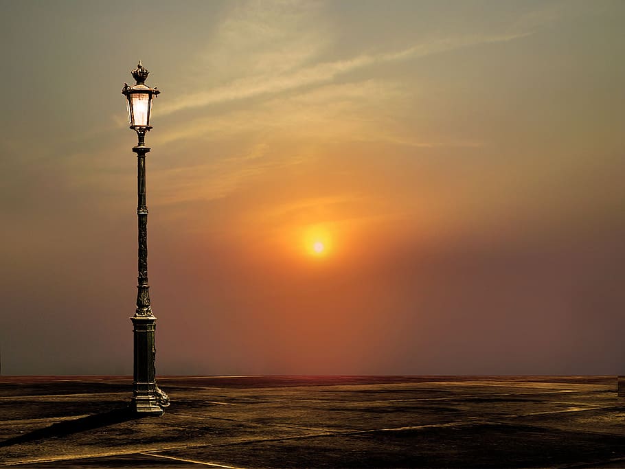 Sunset, Dusk, Beach, outdoors, sea, sky, lighting equipment HD wallpaper