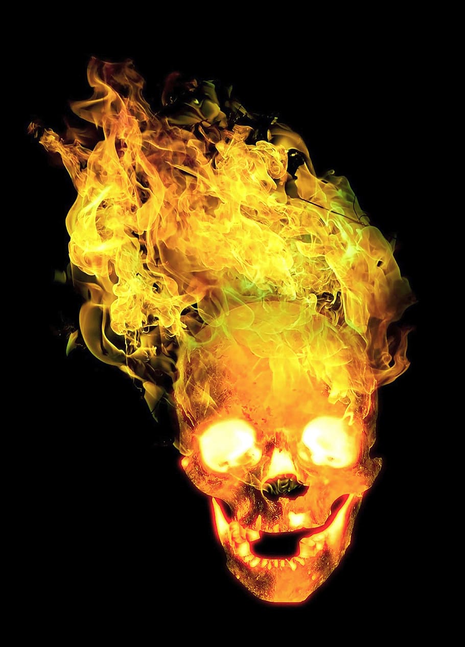 Ghost Rider head wallpaper, skull and crossbones, fire, flame, HD wallpaper
