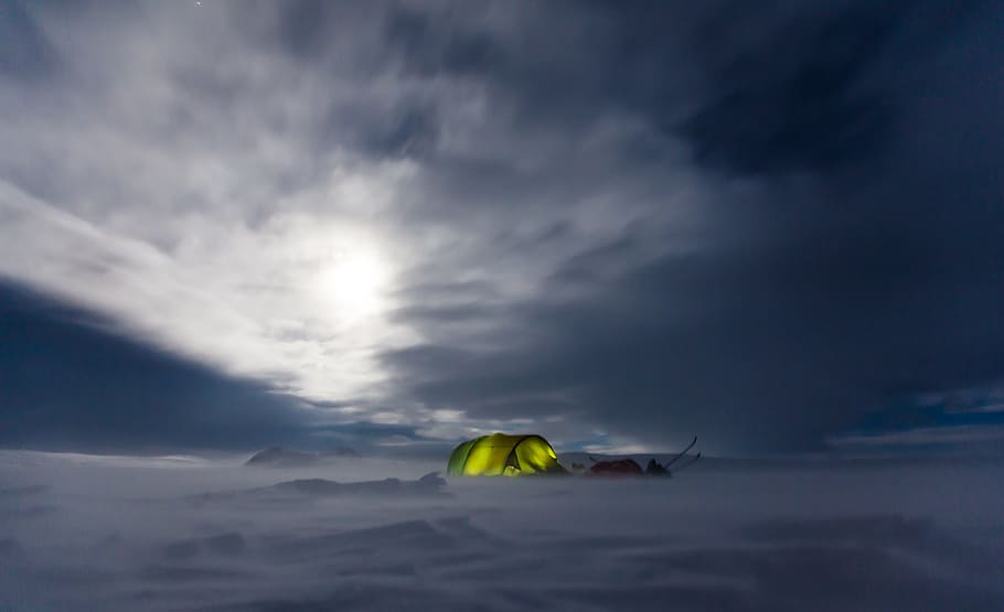 photo of green tent on snowfield, adventure, camp, camping HD wallpaper
