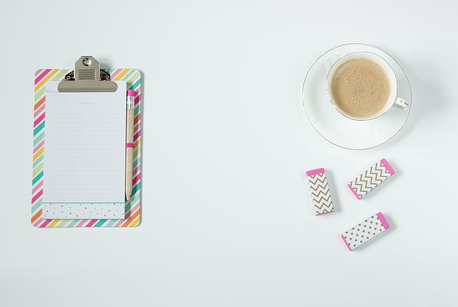 white ceramic teacup on white ceramic saucer, coffee, work desk HD wallpaper