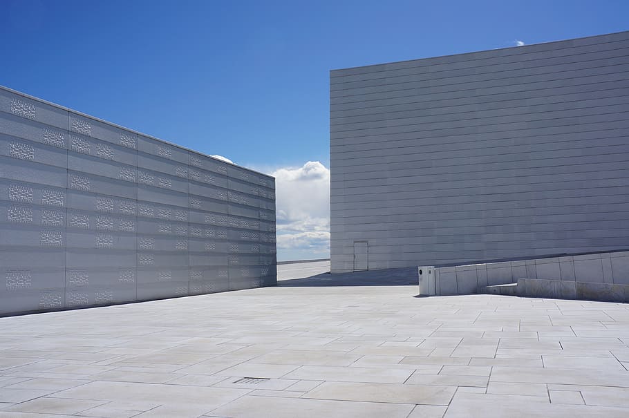 gray concrete building, oslo, opera, white, blue, architecture HD wallpaper