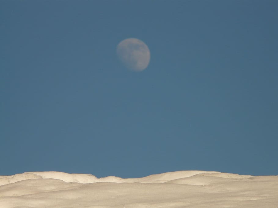 Moon, Snow, Wintry, Winter, Snowy, Cold, white, mysticism, blue HD wallpaper