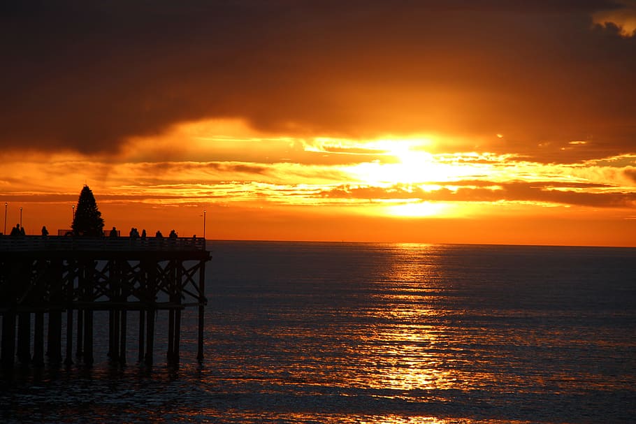 Sunset, Ocean, Beach, sea, orange color, cloud - sky, scenics HD wallpaper