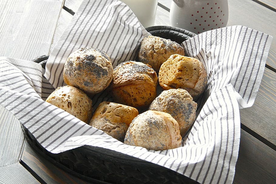Rolls, Buns, Basket, long raised, bread, baked, food and drink HD wallpaper