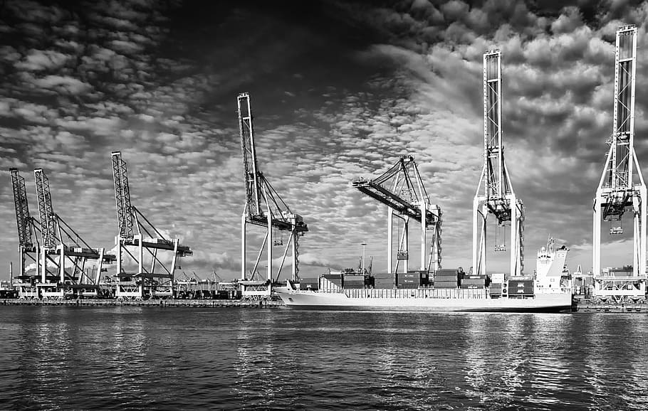 Ship, Port, Crane, Delete, unloading, rotterdam, netherlands, HD wallpaper