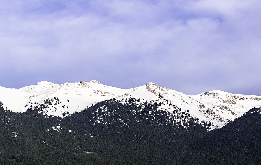 mountain covered with snow, mountain covered by snow at cloudy sky during daytime HD wallpaper