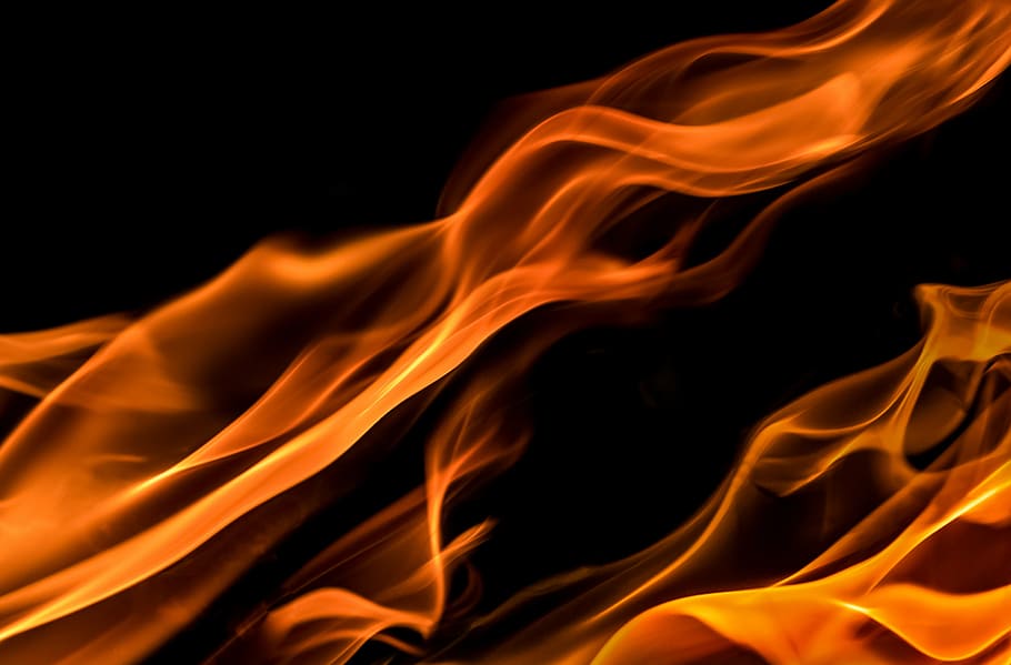 burning flame on black background, flames, red, yellow, fire, HD wallpaper