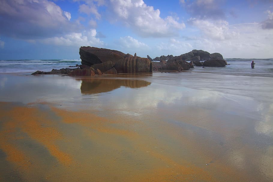sea, landscape, nature, sky, beach, clouds, coast, daylight, ocean HD wallpaper