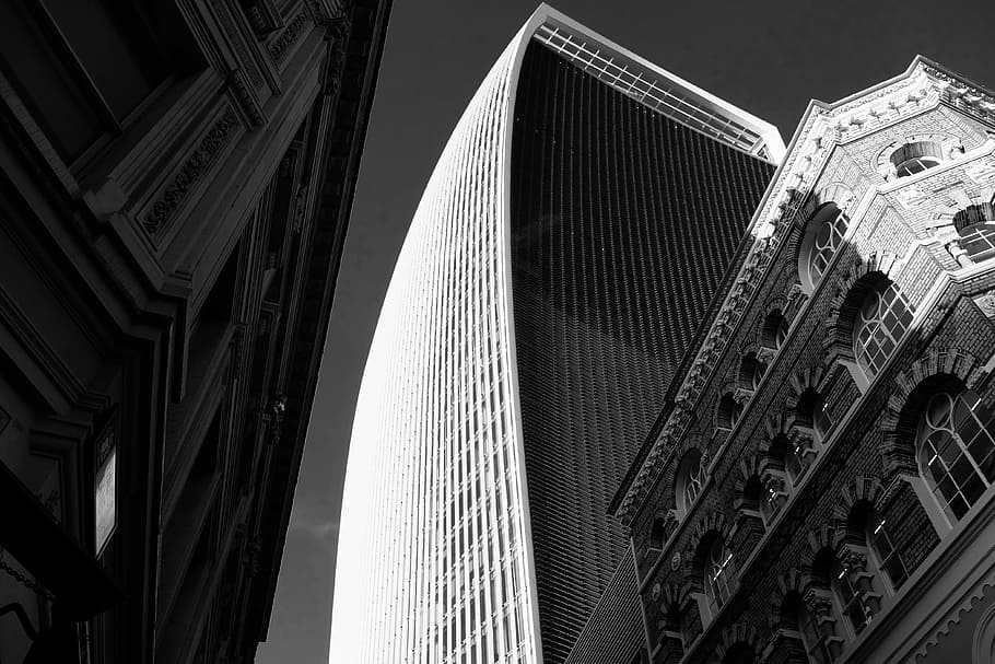 high rise buildings, grayscale photo of high rise building under gray sky HD wallpaper