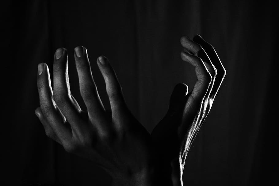 grayscale photography of human hands, beg, pain, gesture, help, HD wallpaper
