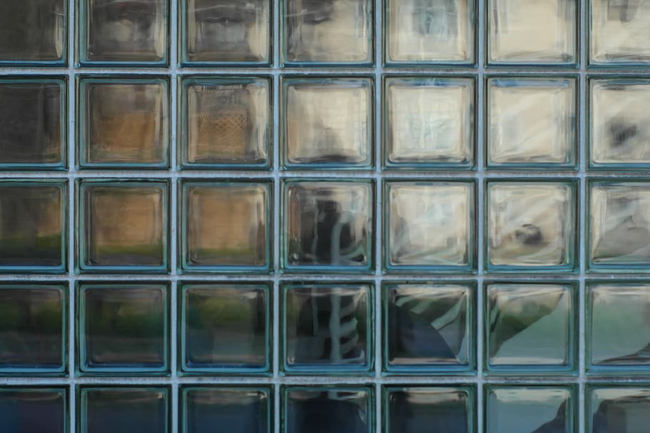 gray glass wall, glass blocks on gray frame, window, squares HD wallpaper