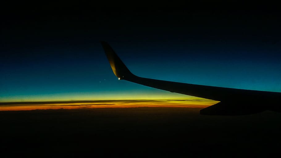 Plane, Flight, Wings, Dawn, Air, sky, fly, travel, blue, airplane HD wallpaper