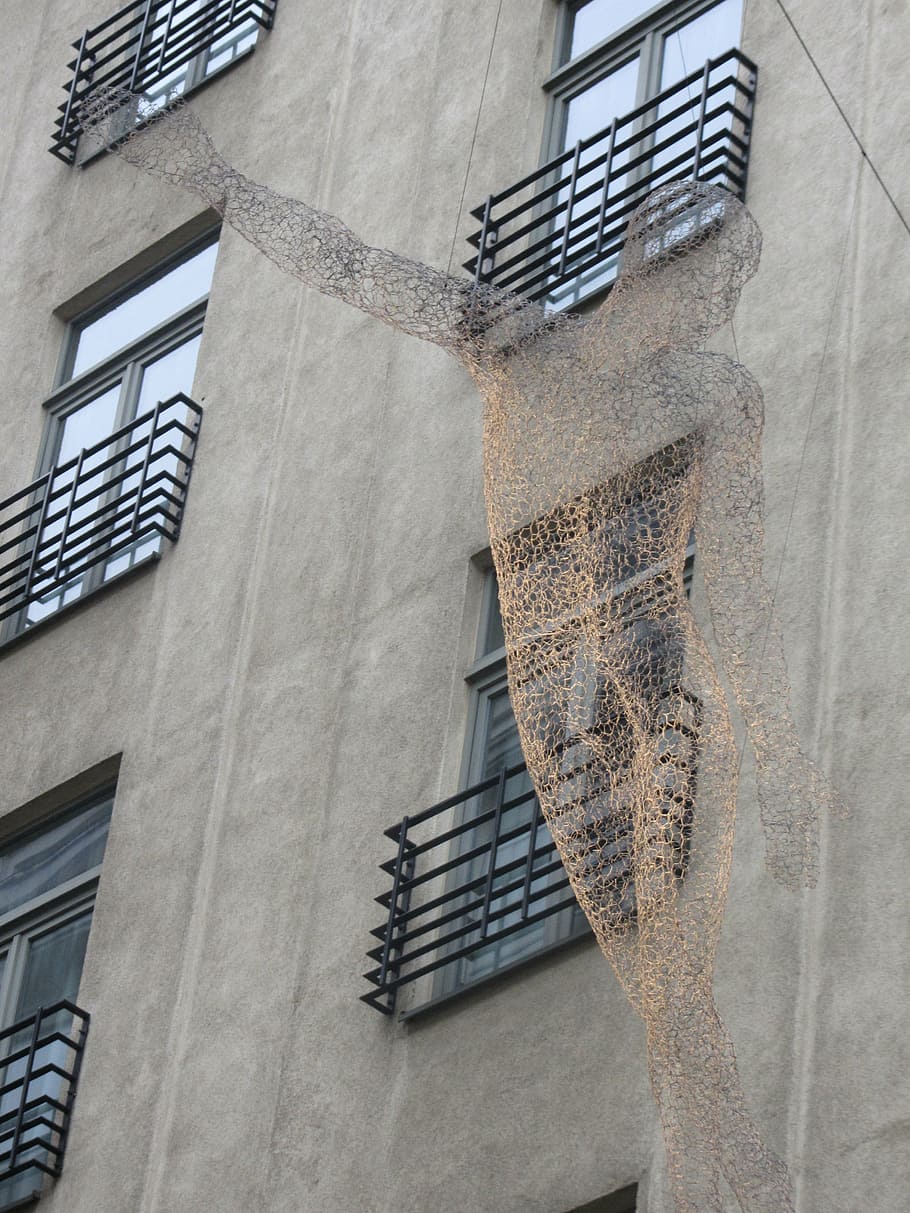 thread, art, man, building exterior, architecture, window, low angle view HD wallpaper