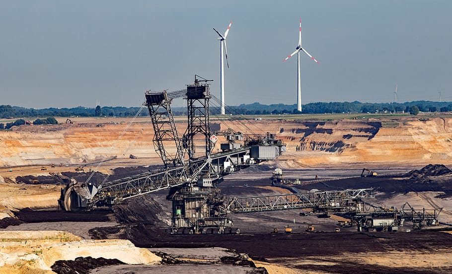 black and gray mining machine, garzweiler, brown coal, open pit mining