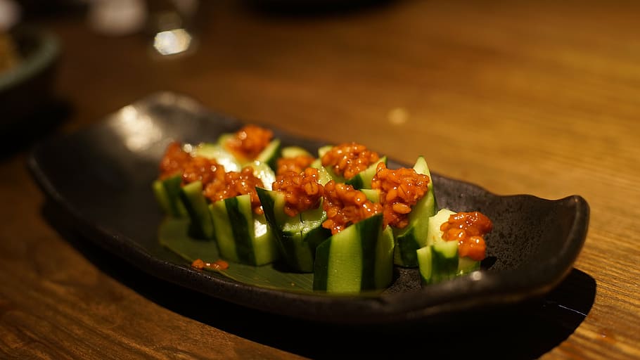 japan cuisine, cucumber, kaiseki, food and drink, vegetable, HD wallpaper