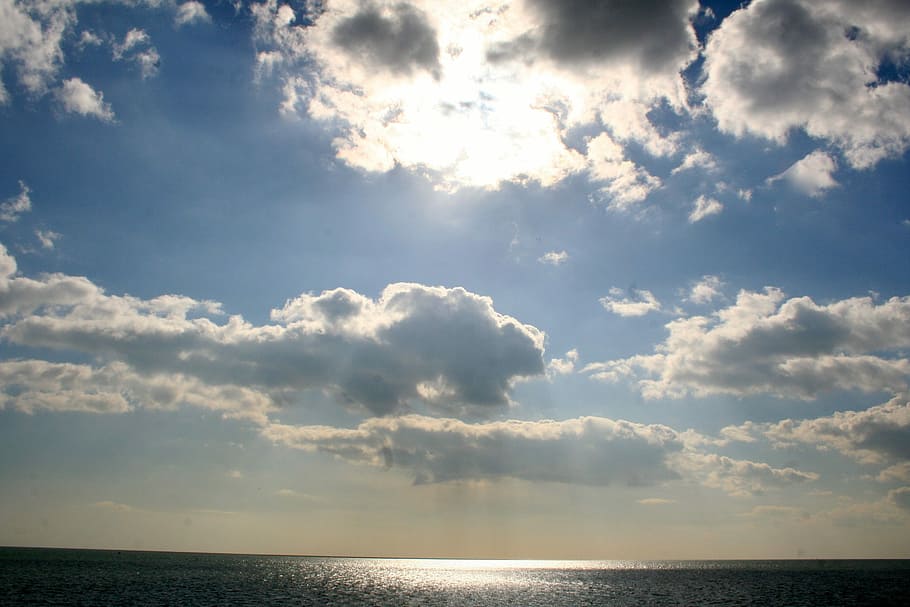 Clouds, Sea, Beach, Water, Landscape, sky clouds, blue, coast, HD wallpaper