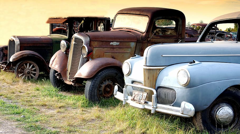 three assorted cars, montana, truck, oltimer, transport, vehicle, HD wallpaper