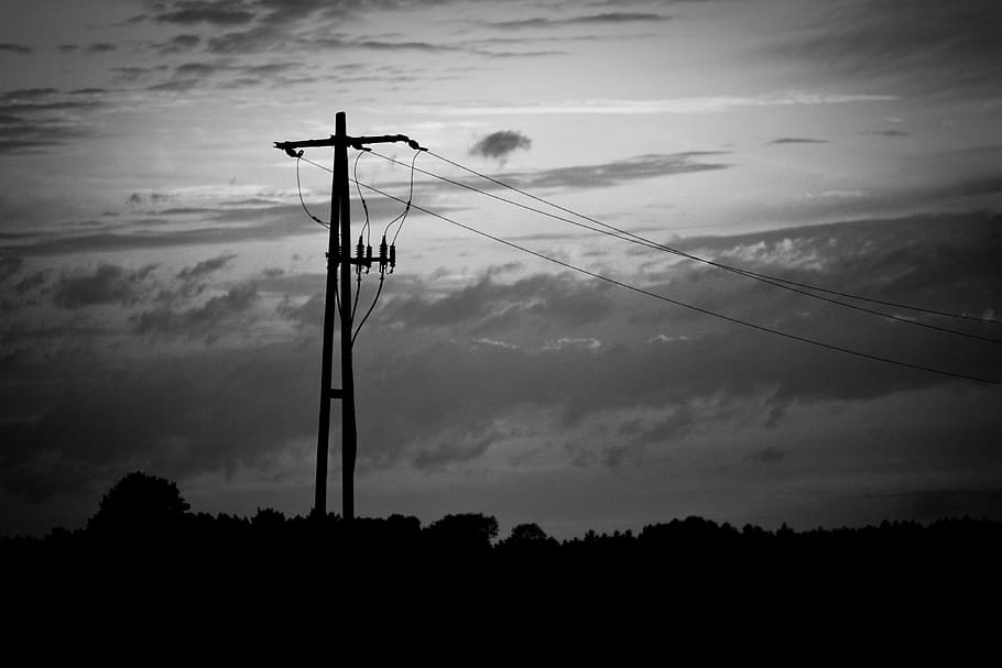 strommast, landscape, gloomy, clouds, cloud - sky, silhouette HD wallpaper