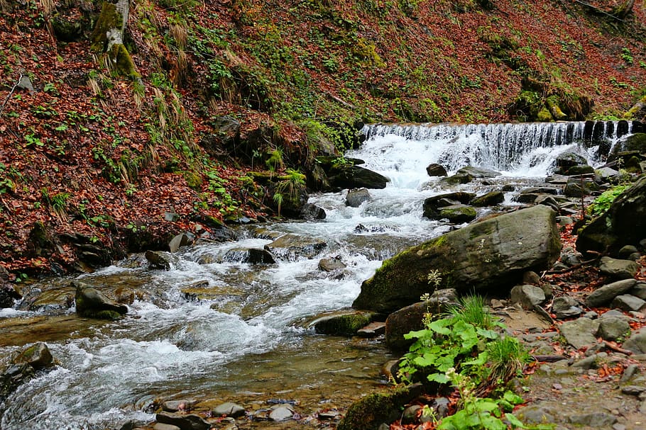 Waterfall, Carpathians, motion, long exposure, no people, nature HD wallpaper