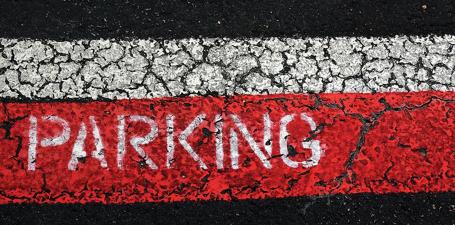 red and white Parking lot ground, concrete, cracked, asphalt, HD wallpaper