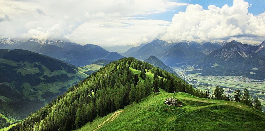 landscape photography of green mountains, mountain world, alm