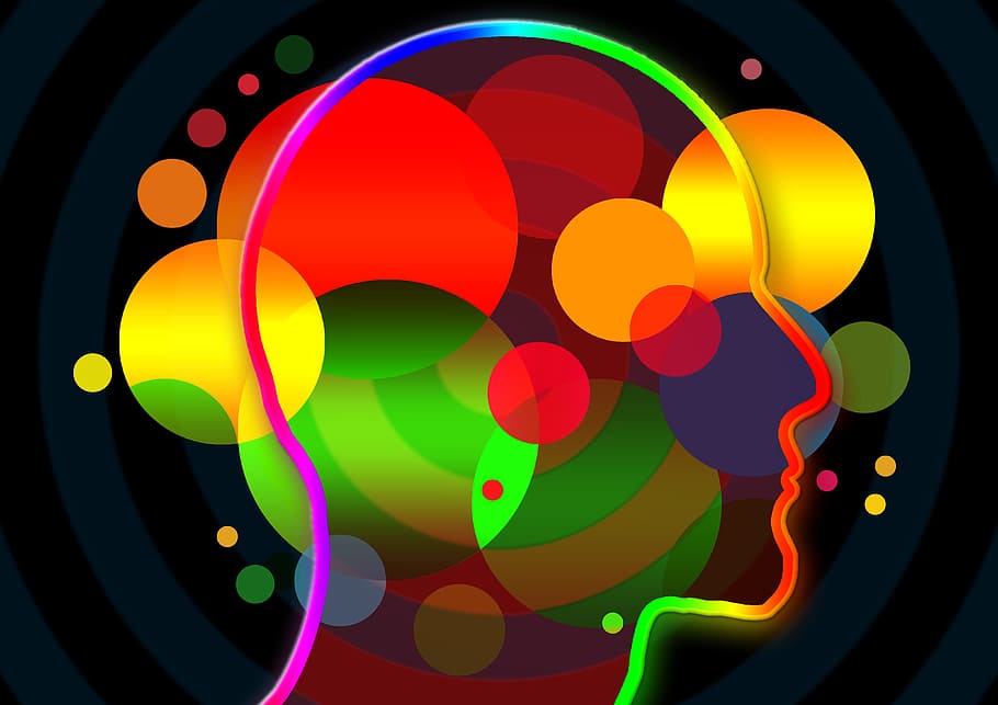 multicolored human head clip art, background, bokeh, light, circle