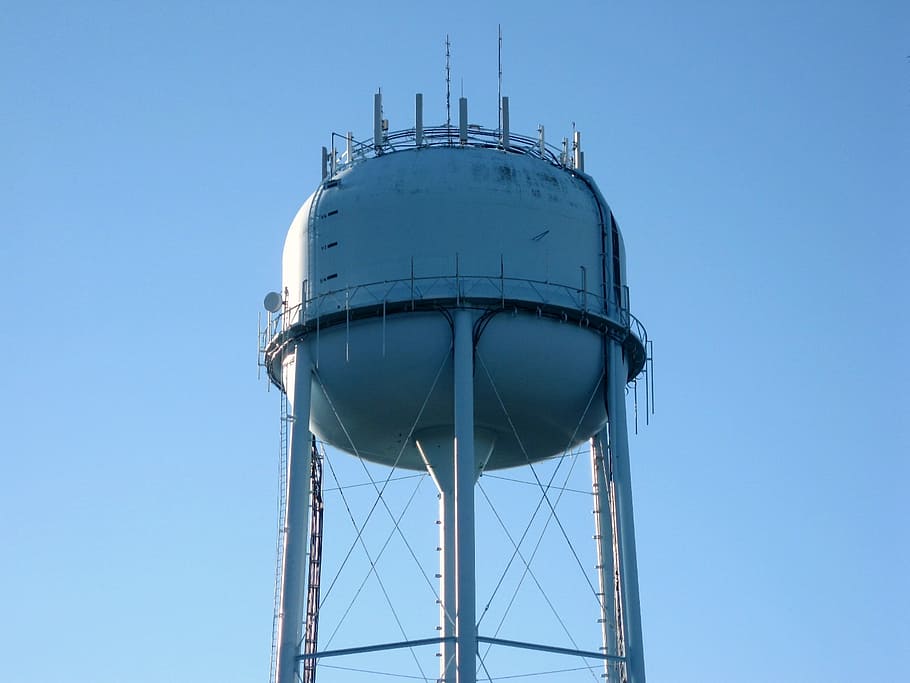water tower, blue, sky, architecture, structure, old, tank HD wallpaper