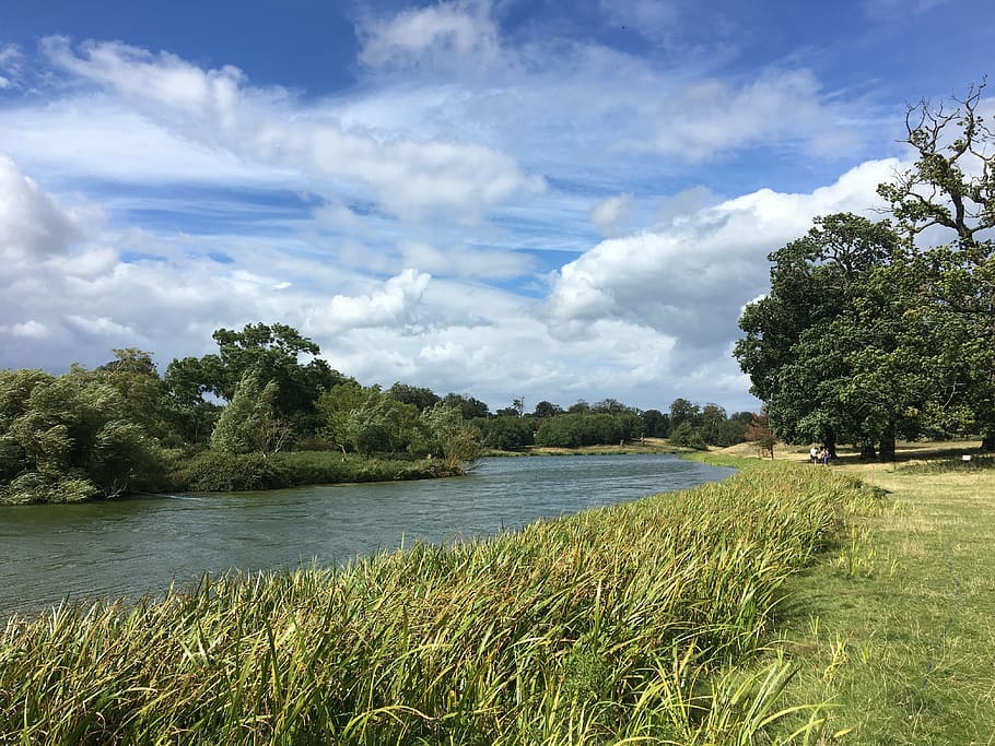 river, trees, sky, clouds, nature, landscape, water, park, outdoor HD wallpaper