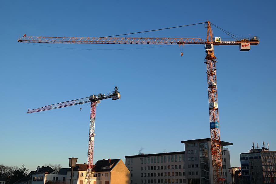 Crane, Build, Sky, baukran, site, construction work, lattice boom crane, HD wallpaper