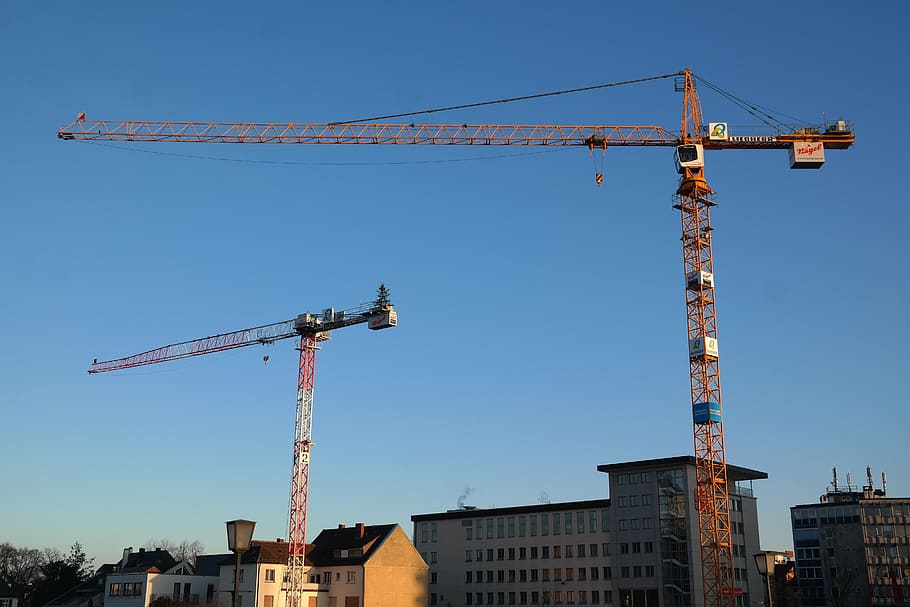Crane, Build, Sky, baukran, site, construction work, lattice boom crane HD wallpaper