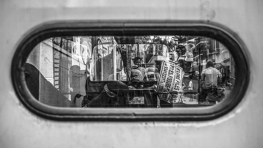 reflection, mirror, street, mirror reflection, woman, face HD wallpaper