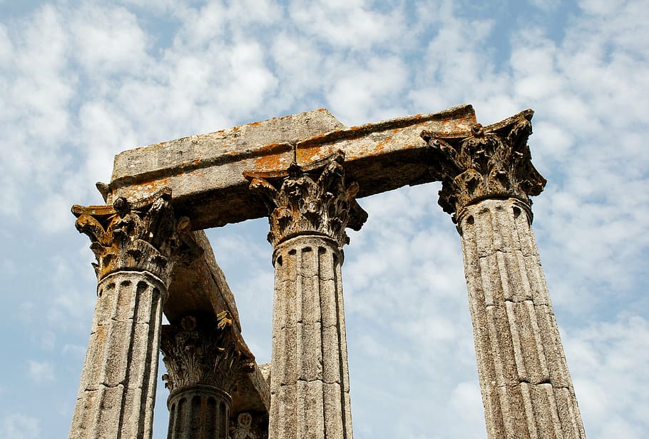 white concrete pedestal columns, évora, portugal, ancient rome, HD wallpaper