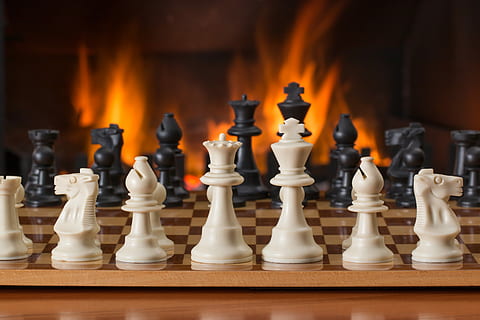 white, black, and brown Chess pieces on chess board, closed HD wallpaper