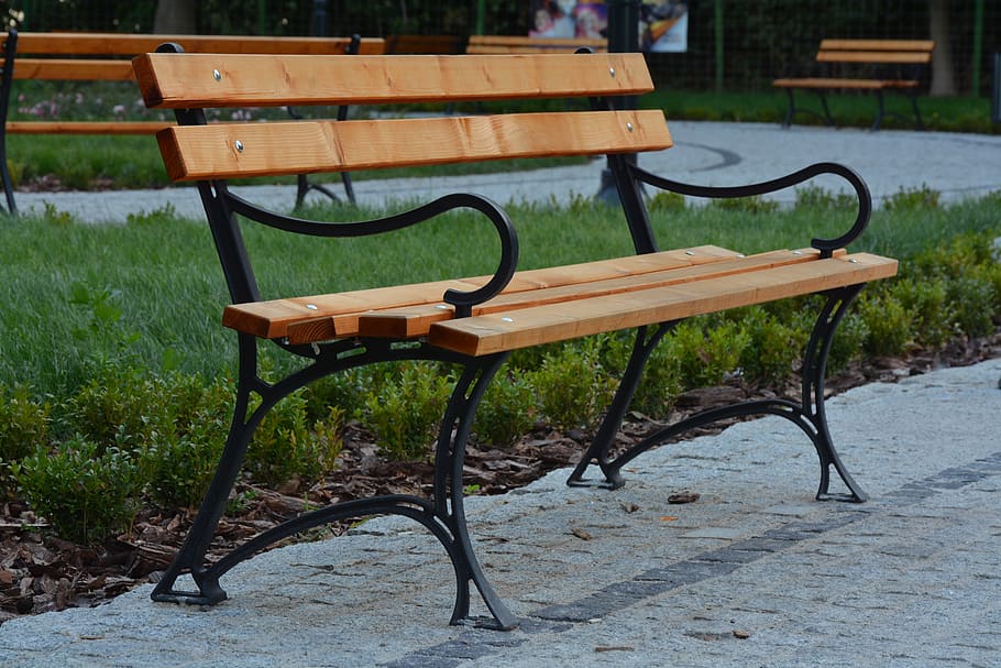 bench, park, seat, absence, empty, chair, no people, park bench HD wallpaper