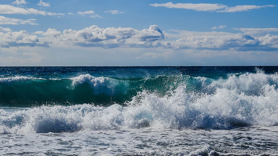 body of water wave, smashing, sea, coast, nature, beach, blue, HD wallpaper