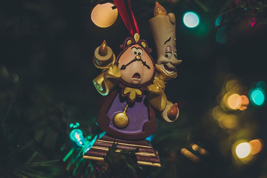 Beauty and the Beast Lumiere and Cogsworth character baubles