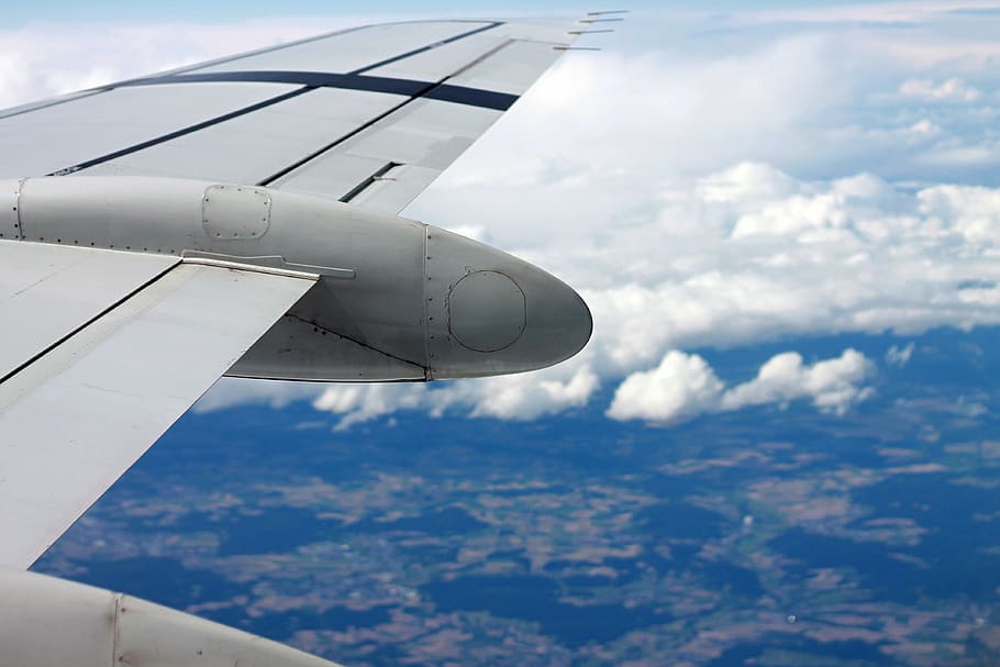 white airplane flying over clouds at daytime, wings, flight HD wallpaper