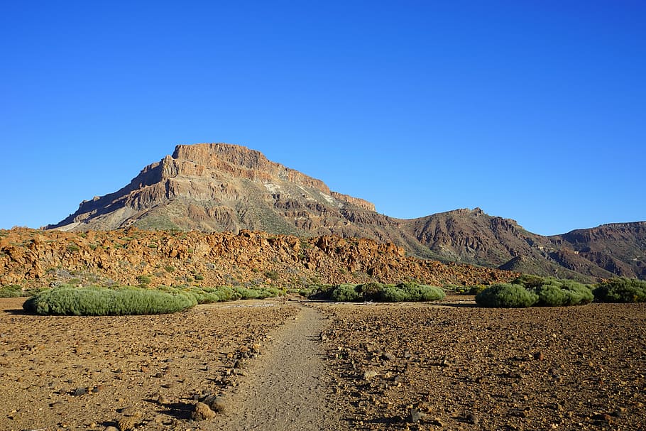 brown rock formation, guajara, away, path, mountain, lava, stone desert HD wallpaper