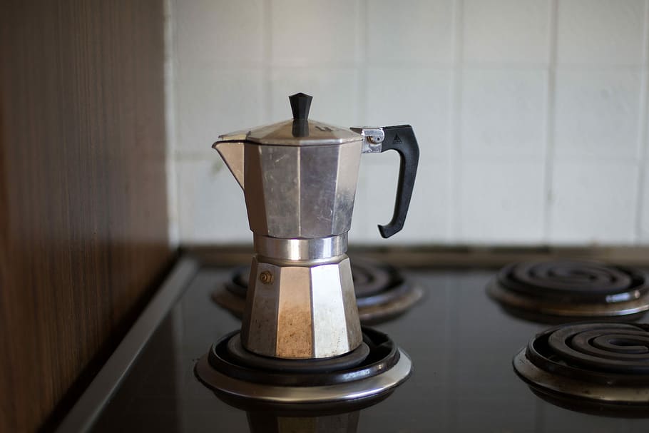 Coffee in the Morning 1.0, close-up of silver moka pot, percolator HD wallpaper