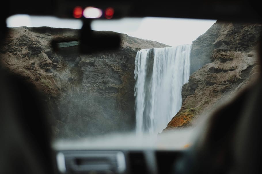 vehicle view of waterfalls during daytime, photo of block waterfalls HD wallpaper