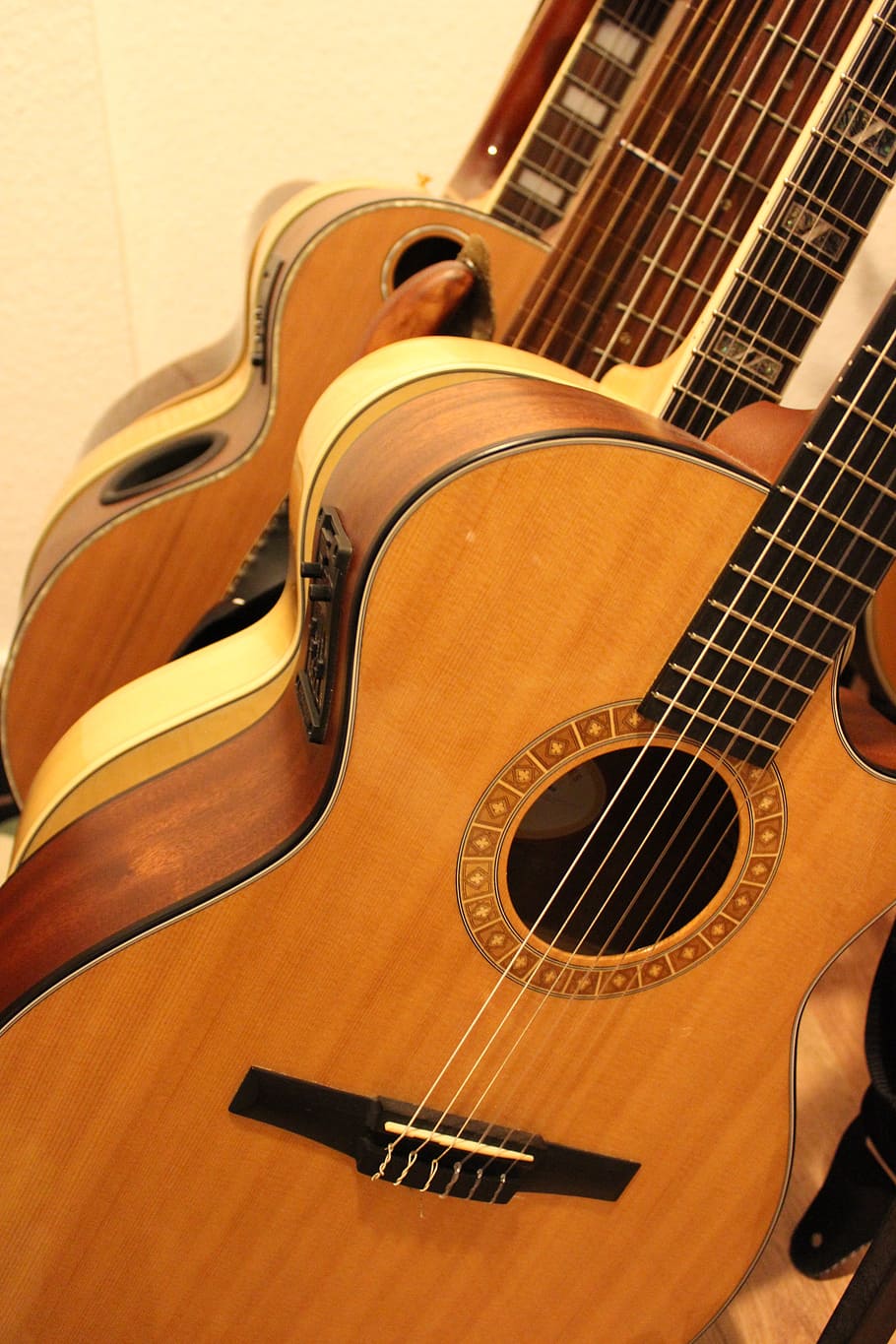 guitars, guitar collection, instrument, acoustic, string instrument, HD wallpaper
