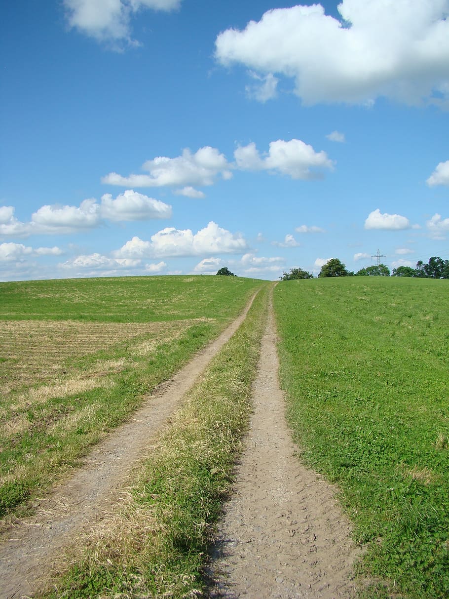 away, nature, path, landscape, go, hiking, clouds, sky, green HD wallpaper