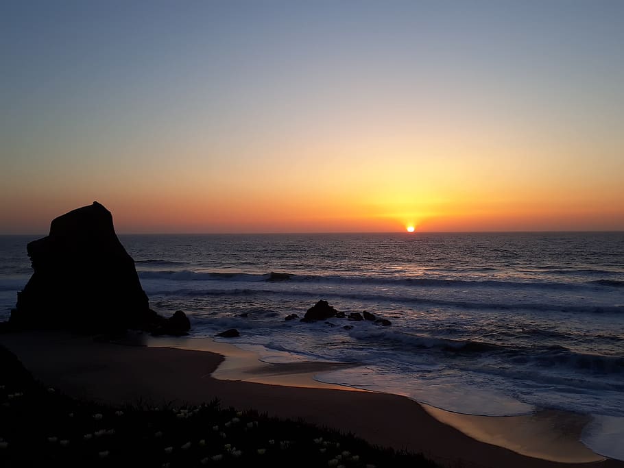 santa cruz, beach, sunset, sky, sea, water, horizon over water HD wallpaper