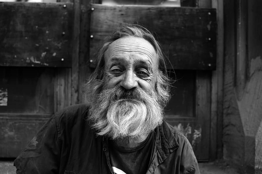 grayscale photography of man with beard smiling, old, old man, HD wallpaper