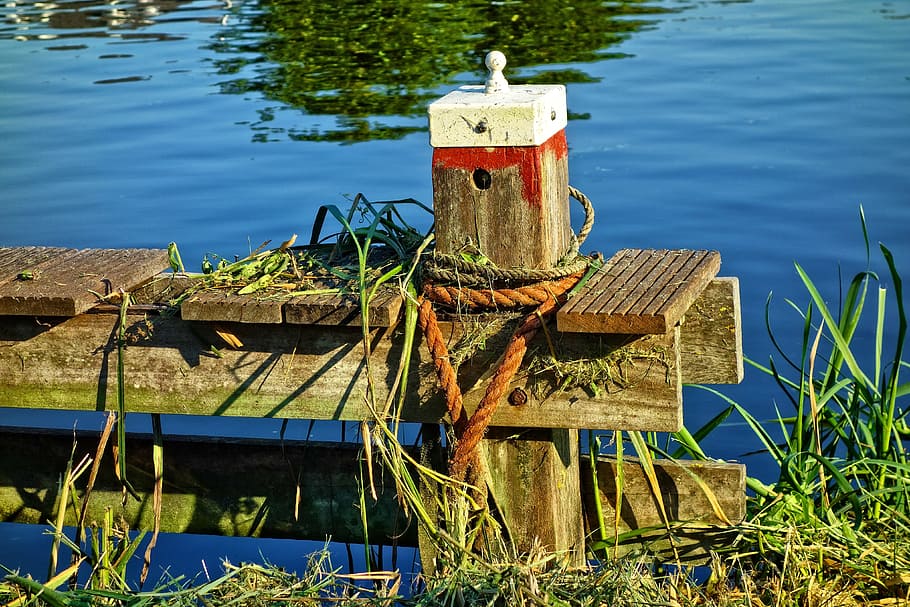 jetty, mooring, post, rope, water, maritime, shore, nature HD wallpaper