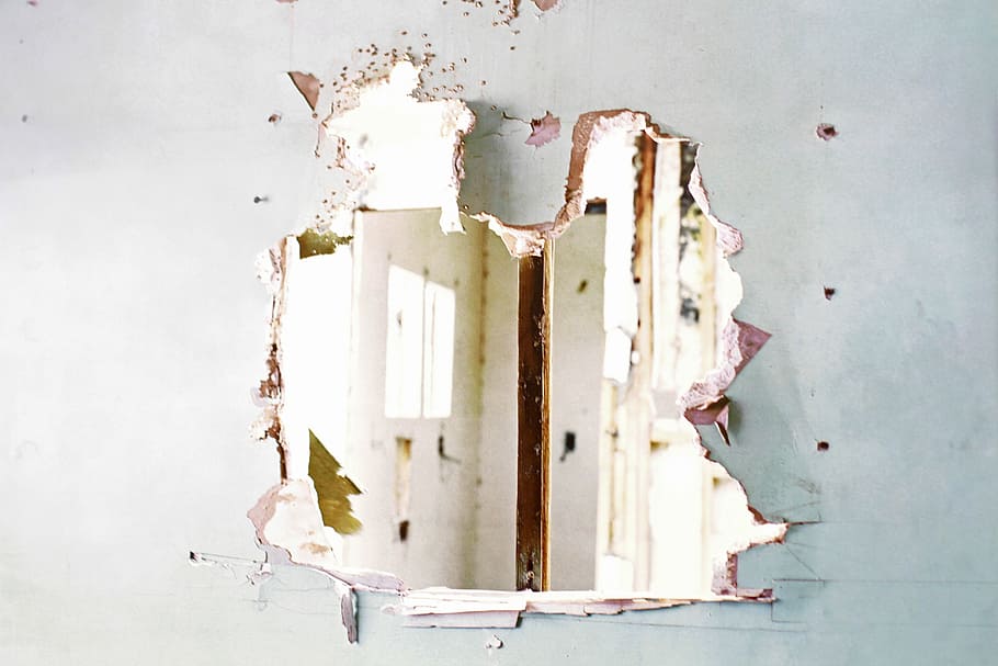 photo of brown wall, white wall with hole, broken, smashed, damaged HD wallpaper