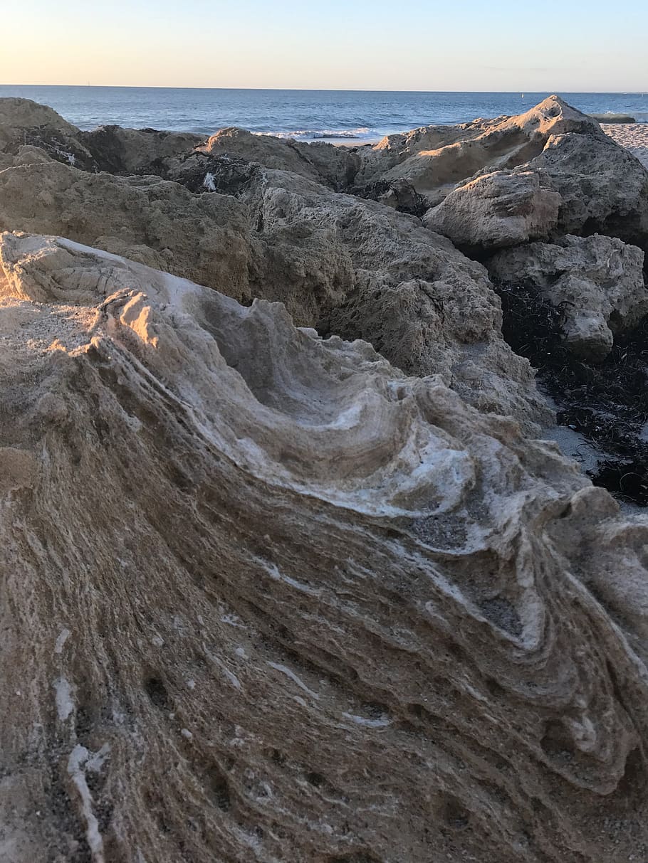 beach, rocks, formation, water, ocean, landscape, coastline HD wallpaper