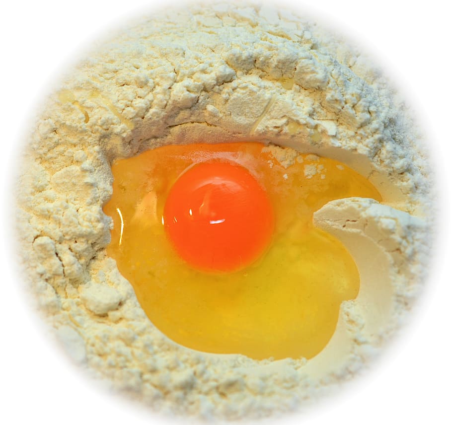 egg and powder, yolk, flour, dough, ingredient, bake, food HD wallpaper
