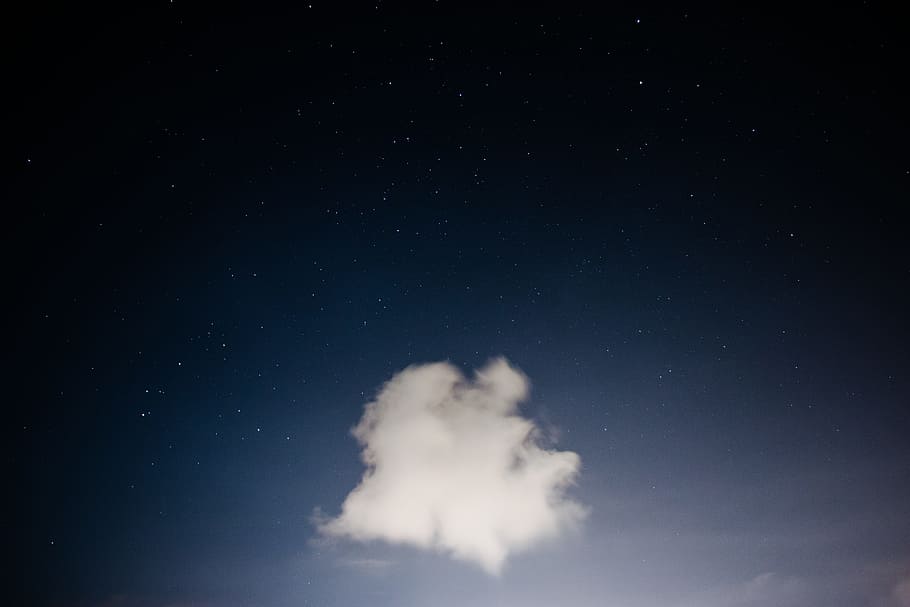 white clouds, stars, sky, night, blue, dark, starry, astronomy HD wallpaper