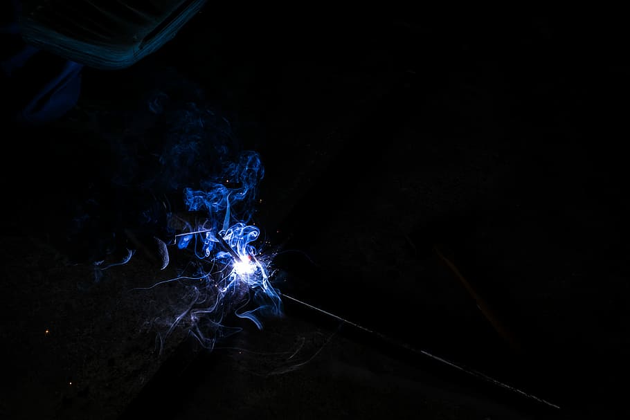 photo of ignited sparkler, smoke, flame, iron, weld, indoors HD wallpaper